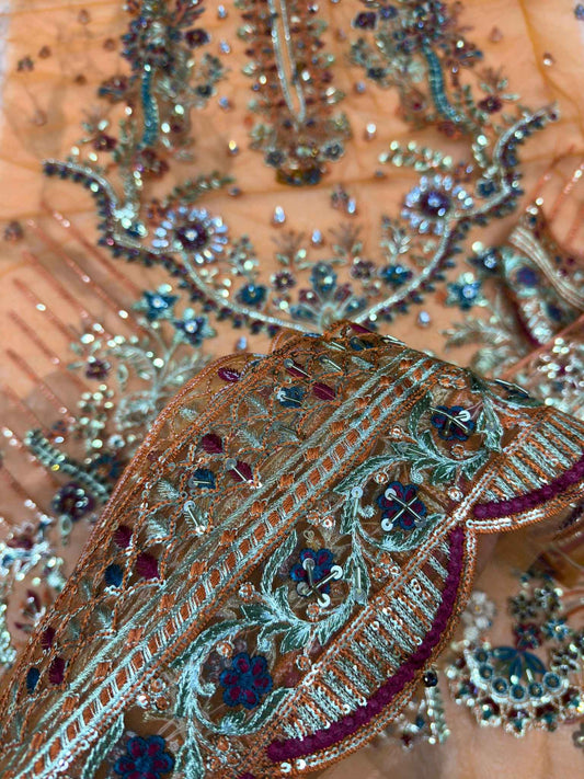4PC Light Oranga FANCY HEAVY EMBROIDERY WORK