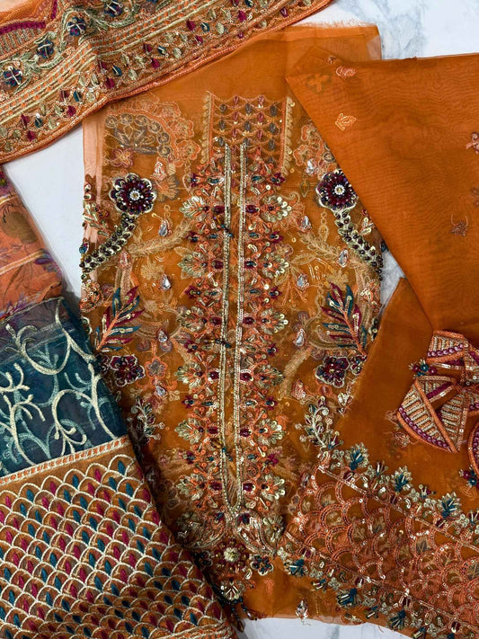 4PC Light Oranga FANCY HEAVY EMBROIDERY WORK