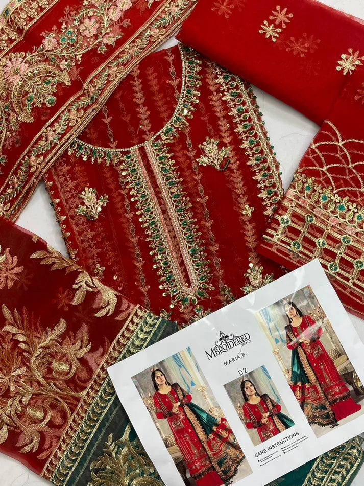 4PC RED FANCY HEAVY EMBROIDERY WORK