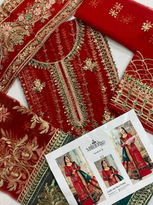 4PC RED FANCY HEAVY EMBROIDERY WORK